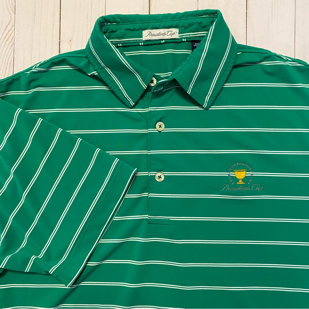 Presidents Cup Mens Golf Shirt Green Striped Size S